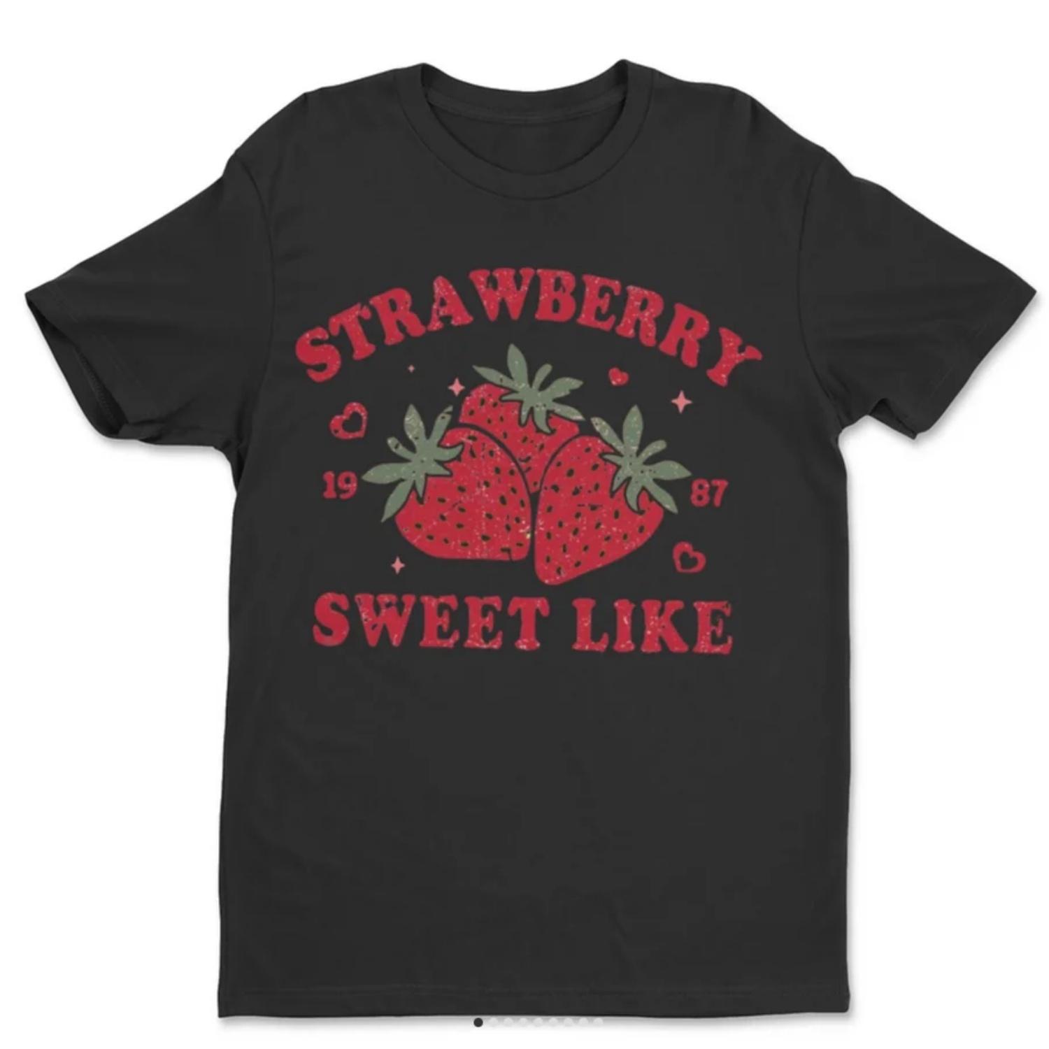 

Hot Strawberry Pattern Printed s T-Shirt Casual Fashion Trend Loose Street Cotton High Quality Short Sleeve T-Shirt Unisex S чёрный