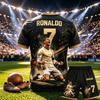 Conjunto de Futebol Temático Cristiano Ronaldo Nº 7 para Adultos e Crianças Multicor Camisa Shorts Impressos em 3D Conjunto de Duas Peças Traje Esportivo para Fãs