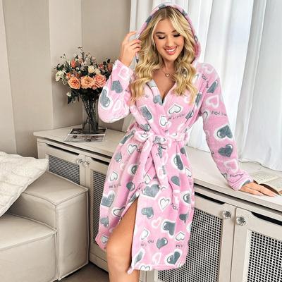 Fluffy Loose Long-Sleeved Fleece Tie-Up Robe for Autumn and Winter Pajamas