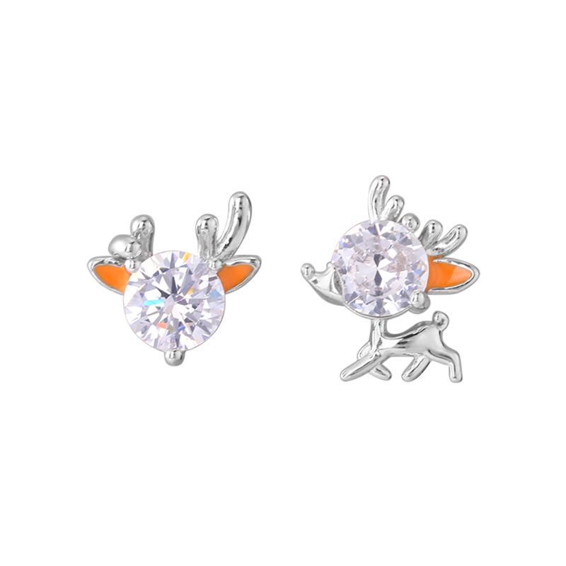 

925 Sterling Silver Asymmetrical Elk Zircon Stud Earrings – Simple Sweet Christmas Gift for Women 925 Silver