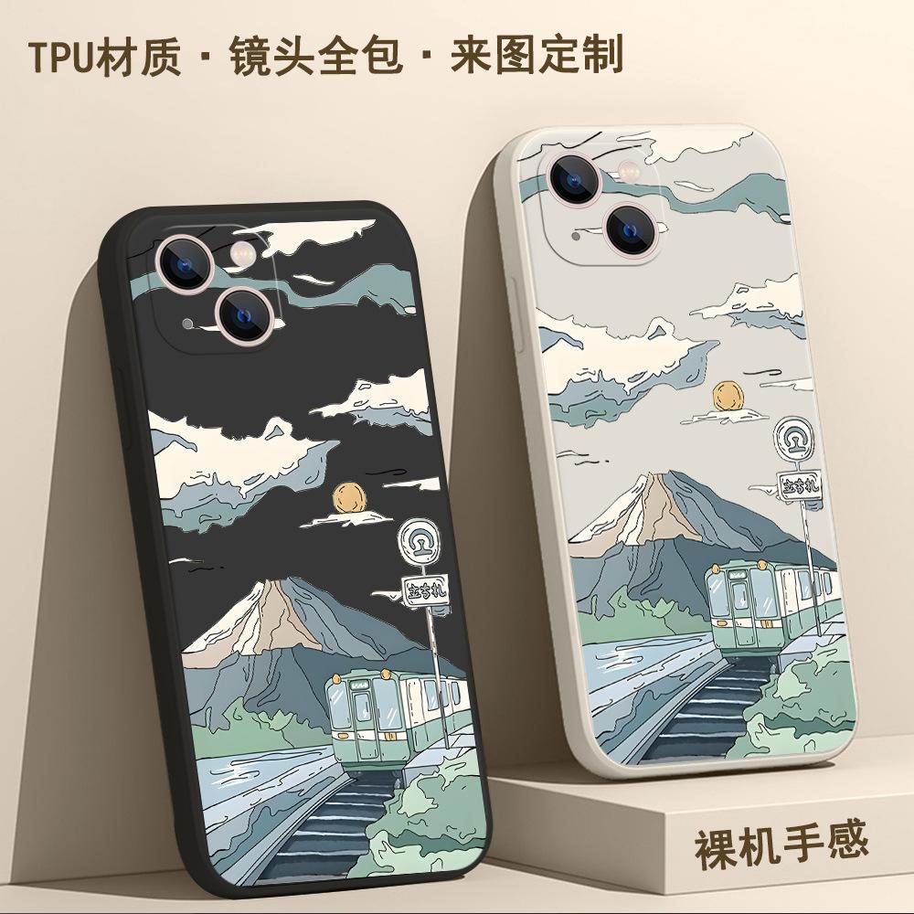 Oil painting under the moon train is suitable for iphone15promax Apple 17 mobile phone case 13 fine hole anti-drop 16 Japanese 11
