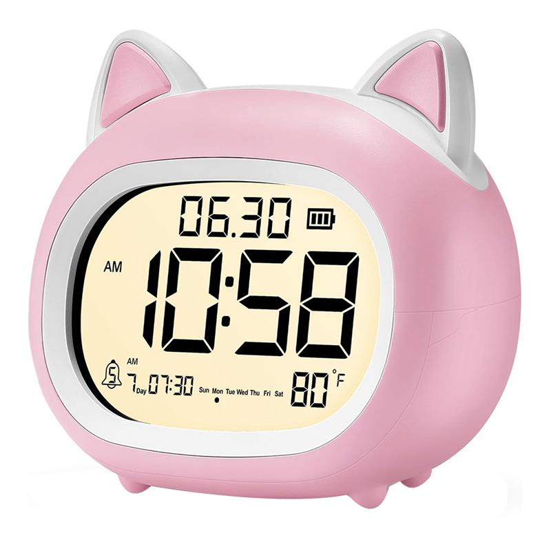 

M-Modern-Cute Cat Alarm Clock With Night Light, Digital For Kids Alarm Clocks For Bedrooms, Routine Builder Pink рожевий