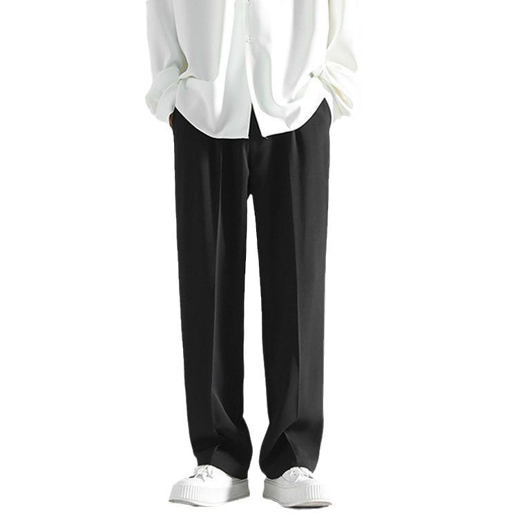 Pantaloni de costum pentru bărbați în stil Hong Kong, drepți, largi pe picior, lungi până la nouă puncte