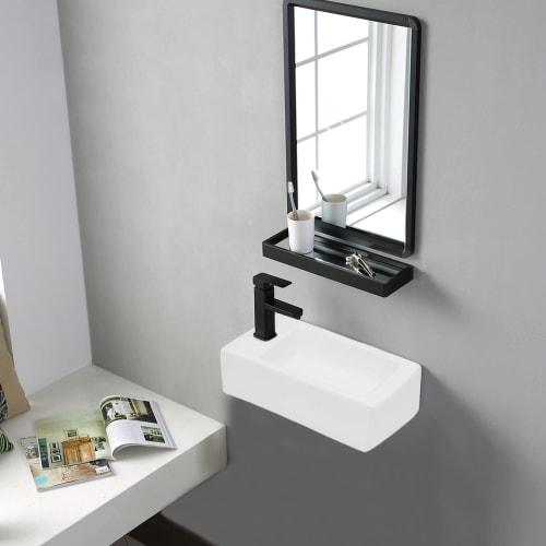 Rxakudedo Wall-Mounted Ceramic Hand Wash Basin, Suitable for Small Toilets, Stylish and Simple Wall-Mounted Wash Basin (Left-Hand Ceramic Hand Wash Ba