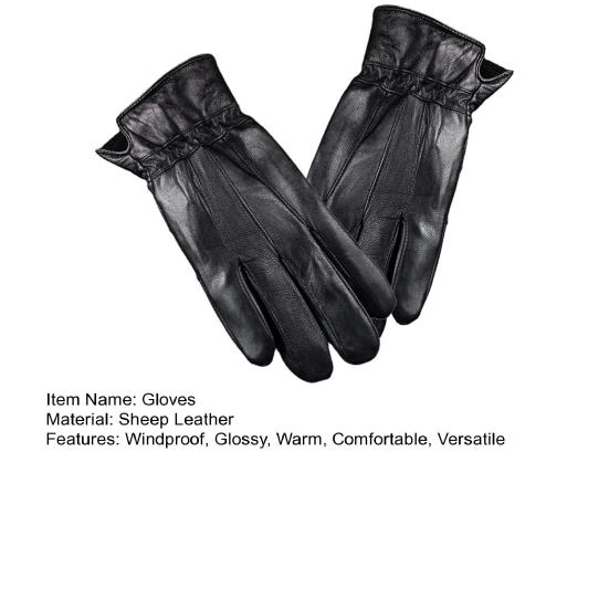 Men Leather Gloves Winter Warm Full-Finger Sports Gloves Touchscreen-Compatible Windproof Cycling Gloves for Outdoor Work Running Errands