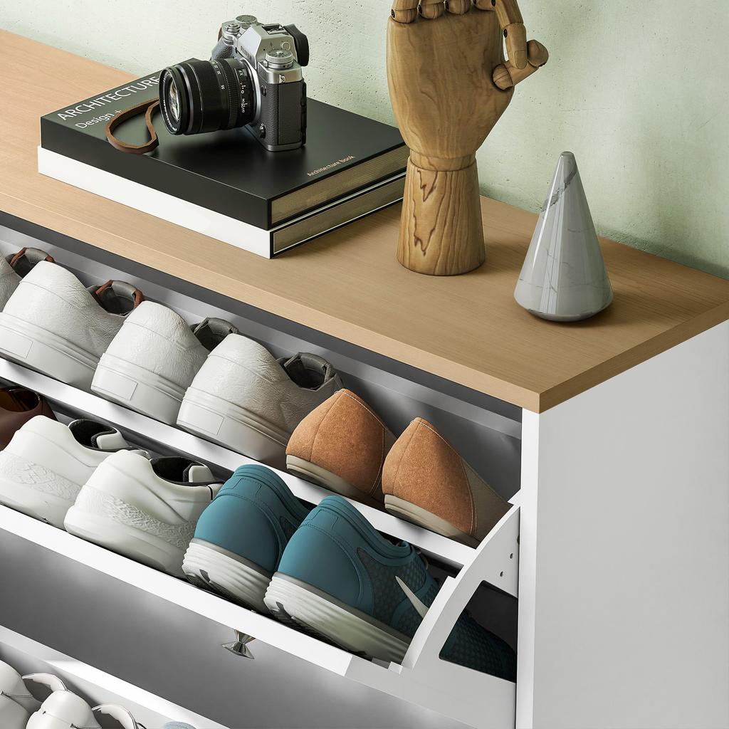 Shoe Cabinet 32 Pairs With 4 Flip Drawers Adjustable Shelves Modern 80 X 23.5 X 157 Cm White