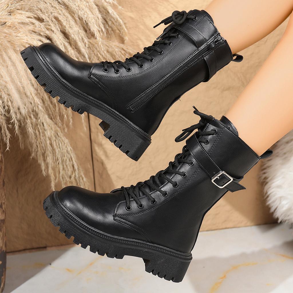 Black Martin Boots Women's 2025 New Medium Boots Platform Boots Spring Short Boots Summer Thin Women's Boots