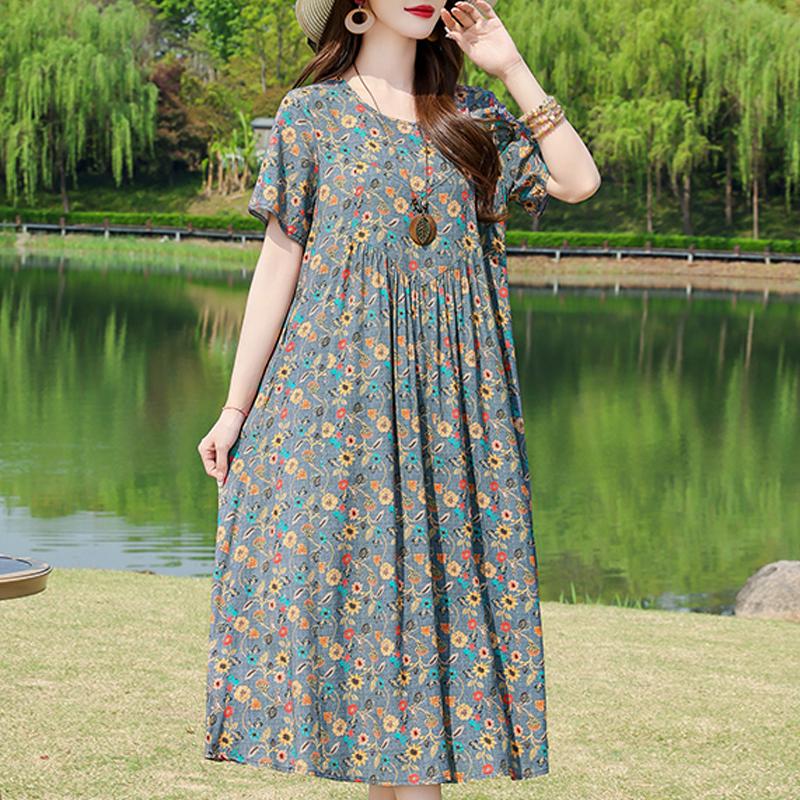 Casual zomerjurken voor dames, vintage kleding, losse korte mouwen, elegante lange jurk in grote maten