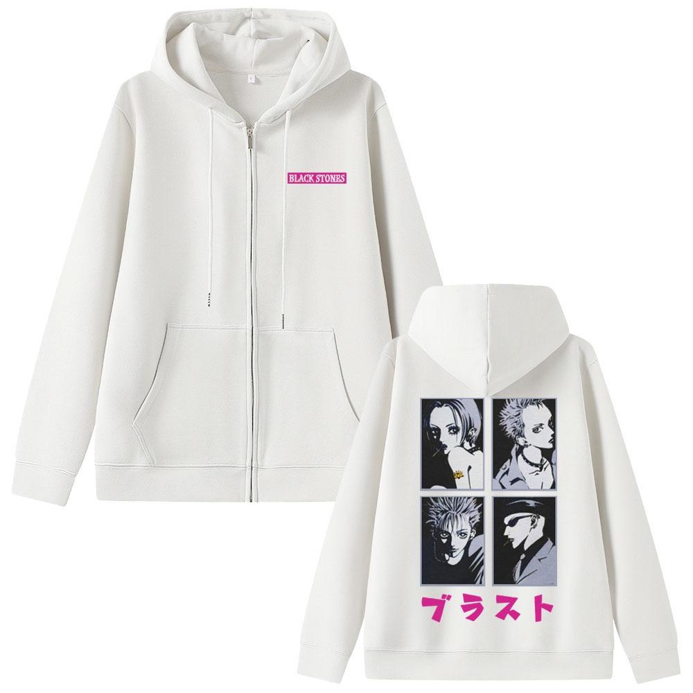 Japanese Anime Black Stone Zipper Hoodie Men's and Women's Manga Retro Extra Large Zipper Jacket Men's and Women's Zipper Sportswear