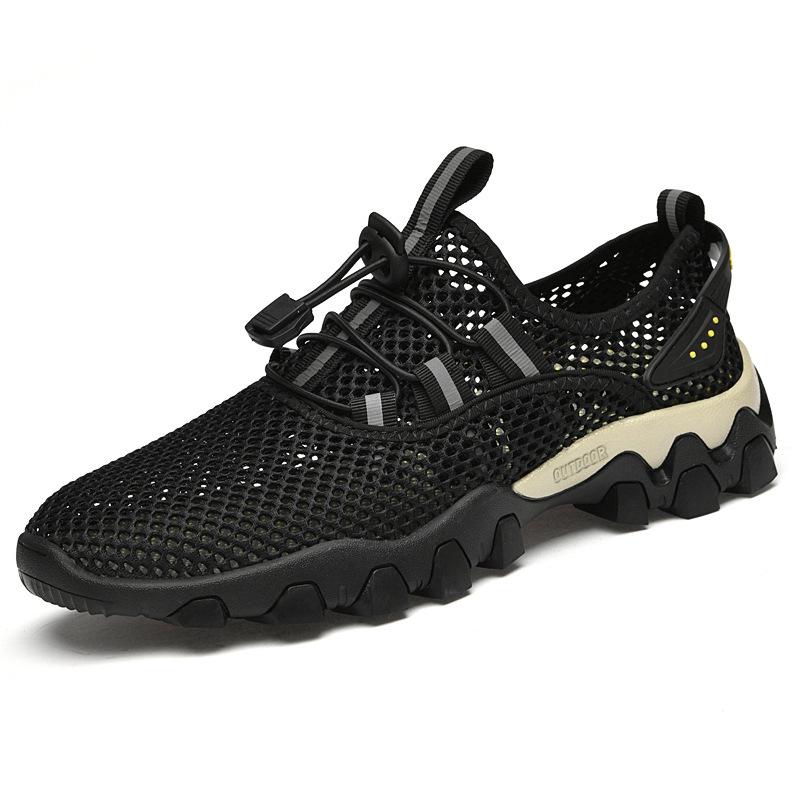 

Мужская обувь Летняя обувь Tide для активного отдыха Дышащая обувь для ходьбы по бездорожью Нескользящая мягкая подошва Кроссовки для походов Спортивная повседневная обувь 46 чёрный