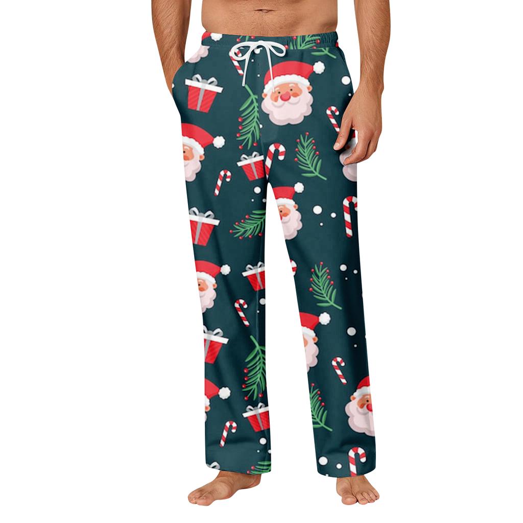 Herren Weihnachten Print Tasche Bequeme Freizeit Hose Zuhause Schlafhose