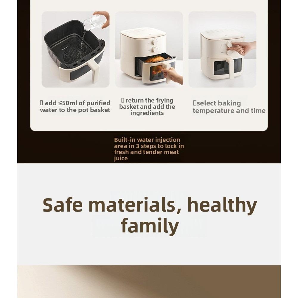 Mijia Air Fryer 5L, No Turn Over Cooking, 6.2" Clear View Window, High Temp Resistant Metal Liner, Multi-Function Air Fryer for Home