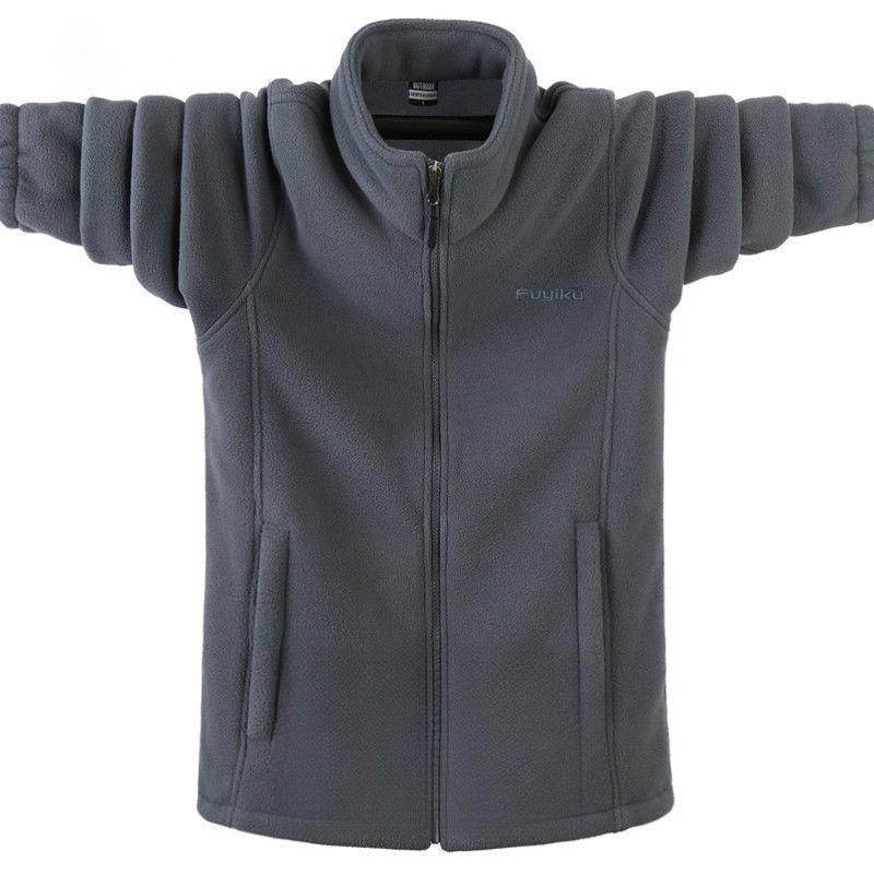 Stand Collar Jacket Men's Large Size Spring and Autumn Cardigan Jacket for Young, Middle-aged and Elderly Double-sided Polar Fleece Fleece Jacket