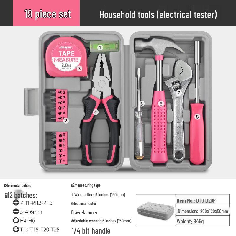 HiSpec Household Tool Set: Includes Pliers, Flathead & Phillips Screwdrivers, Tape Measure, Wrench, for Home Repairs.