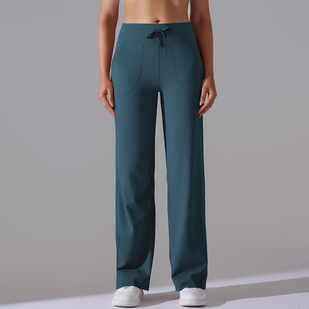 Brushed Breathable High-Waisted Wide-Leg Cropped Yoga Pants with Pockets
