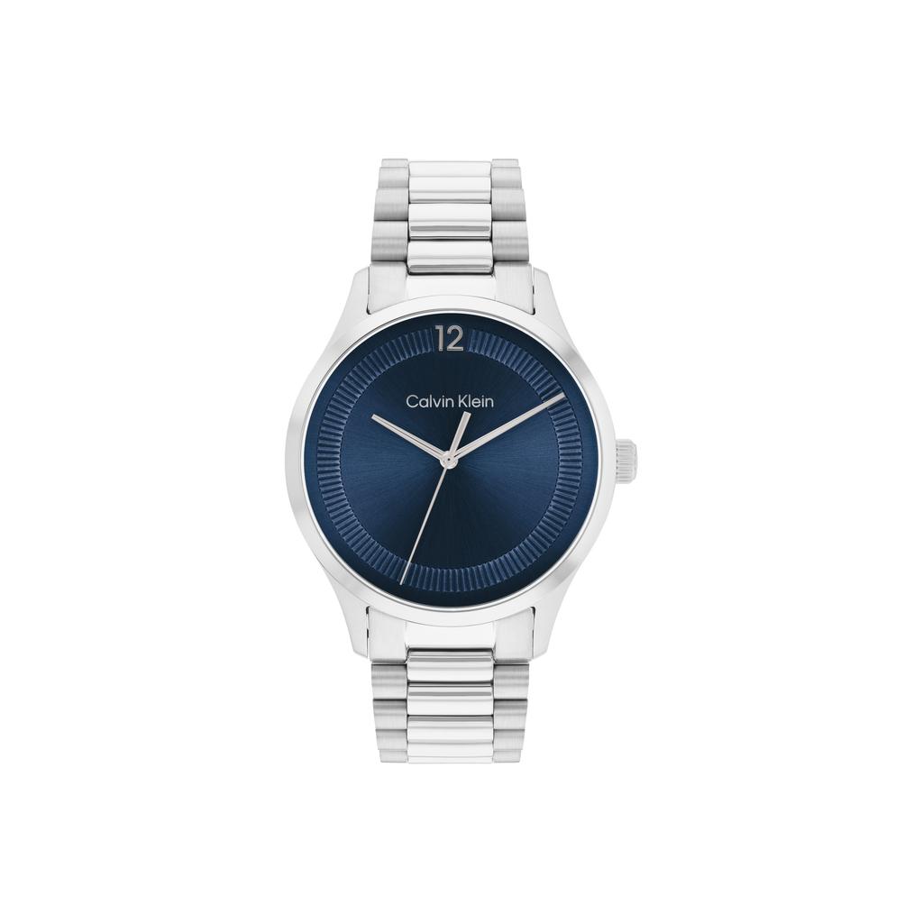Calvin Klein Logo Serie Quarzuhr Stahlarmband Blaues Zifferblatt Minimalistisches Mode Drei Zeiger Herrenuhren 25200225