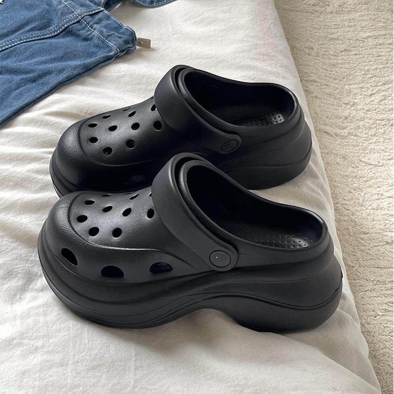 thick-soled hole shoes, outer bag head slippers, non-slip soft-soled height-enhancing women's shoes