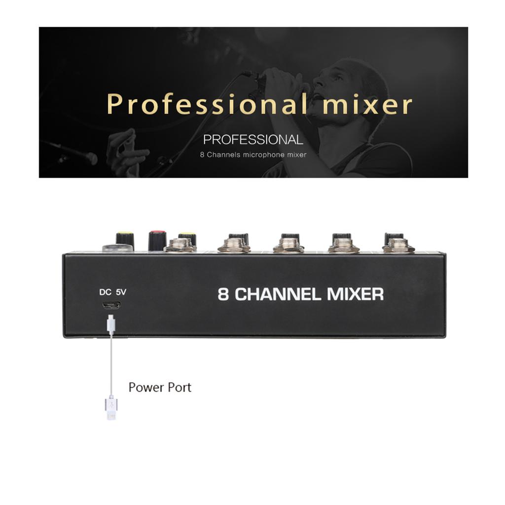 8 Channel Multifunctional USB Audio Mixer Portable Sound Mixer Professional Home Use Dual Microphone Inputs Sound Mixer