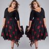 Women's Patchwork Swing Chiffon Dress Short Sleeve V Neck Midi Dress Plus Size Floral Wedding Guest Dress Summer Beach Flowy Sundress
