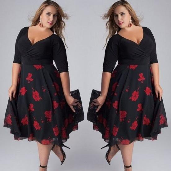Women's Patchwork Swing Chiffon Dress Short Sleeve V Neck Midi Dress Plus Size Floral Wedding Guest Dress Summer Beach Flowy Sundress