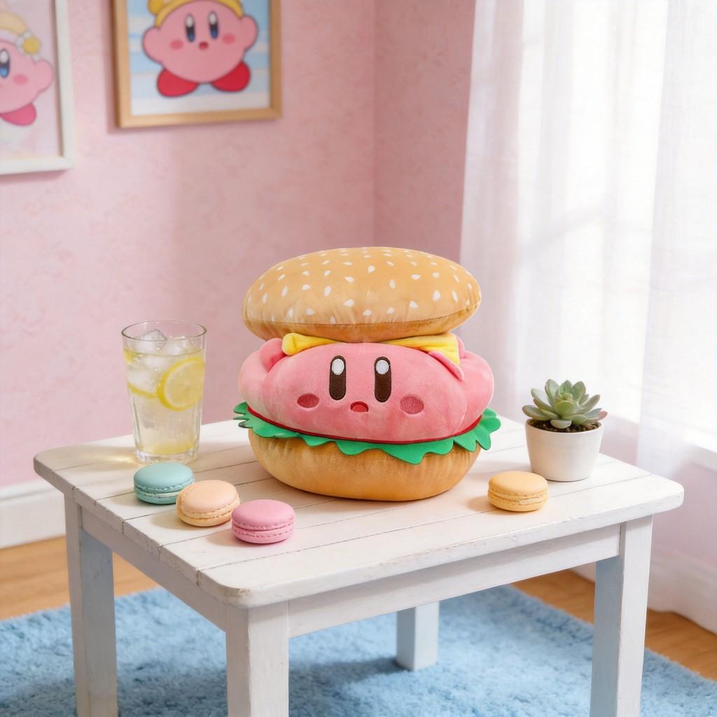 Kirby Hamburger Plush Toy With Pp Cotton Filling For Gift And Lounge Use