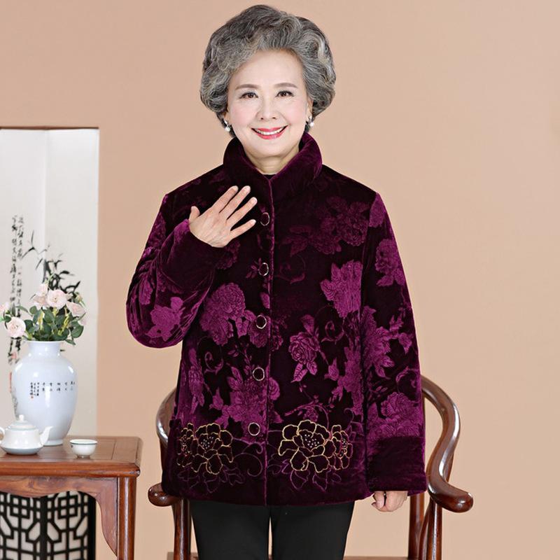 Middle-aged and Elderly Mothers' Cotton-padded Jackets, Women's Grandma's Padded Jackets, Winter Jackets for The Elderly, Plus Velvet