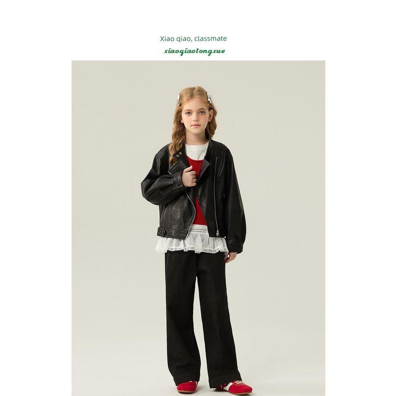 Children's Leather Jacket 2025 Autumn New Style Boys and Girls Pu Leather Jacket Coat for Older Kids Motorcycle Style Short Trendy Fashion