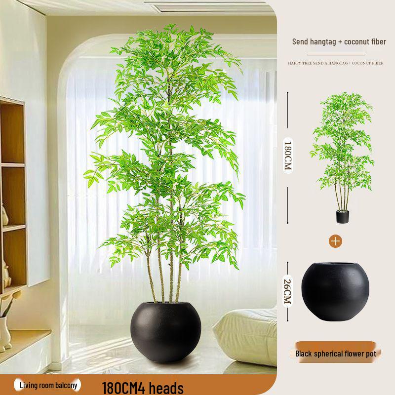 High-End Nandina Domestica Floor-Standing Faux Green Plant for Indoor Decoration