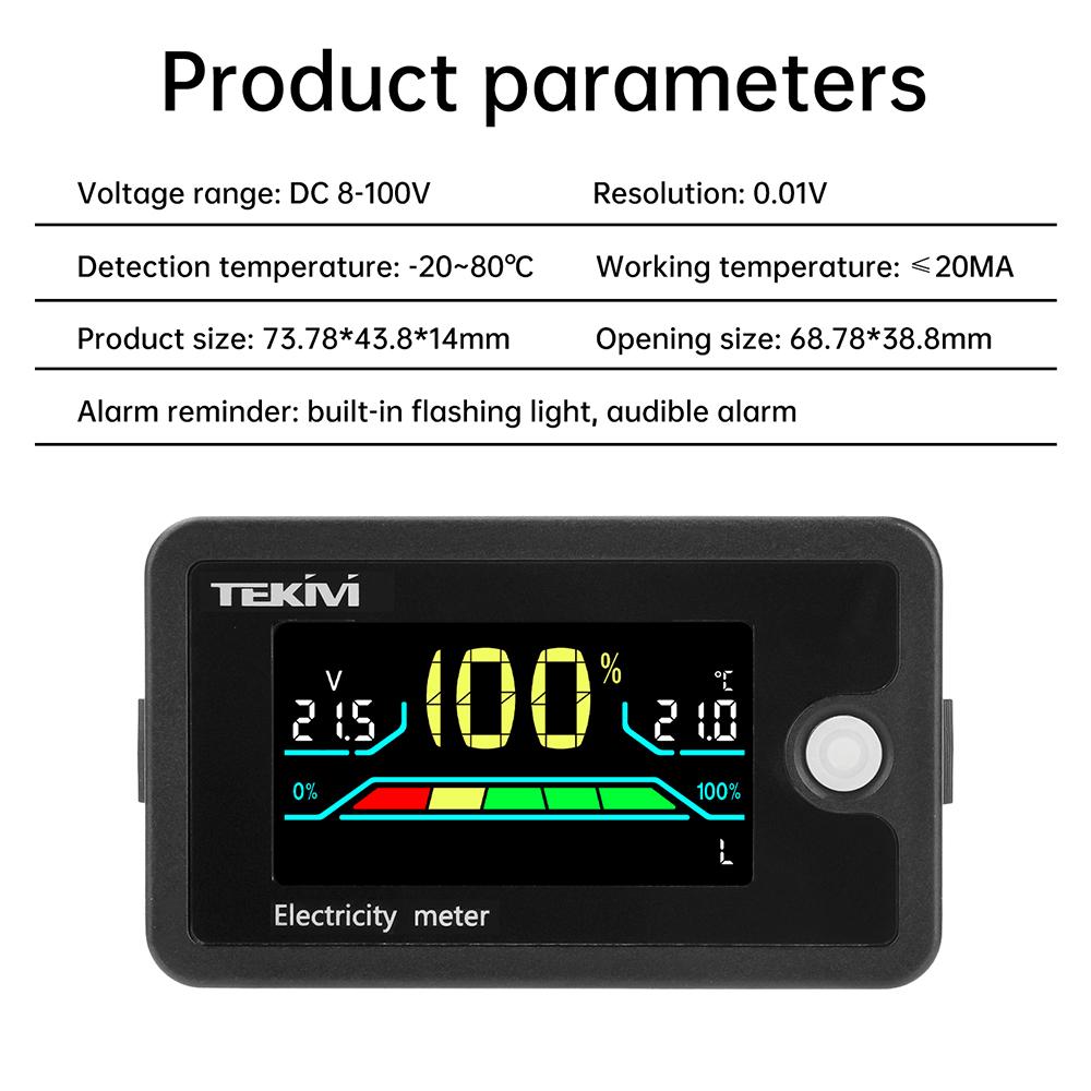 DC 8-100V LCD Digital Voltage Battery Capacity Indicator 12V 24V 48V 72V Lithium Acid Voltmeter Power Monitor For Car Motorcycle