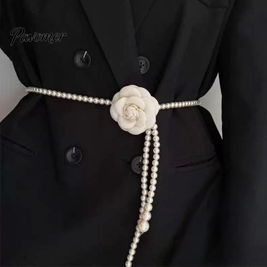 Elegant Flower Waistband Camellia & Faux Pearl Waist Belt for Women, Adjustable Belt, Accessory Chain, Wedding Dress Bridal Party Daily Wear Fashion
