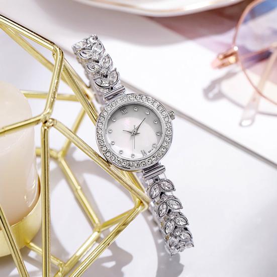 Ladies Rhinestone Bracelet Watch Luxury Quartz Watch Round Dial Elegant Wristwatch for Work Party Date