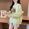 Women Korean Fashion 3D Flower Bow Sweet Chic Sweatshirt Casual Streetwear Y2K Hoodie Round Neck Long Sleeve Loose Pullover Tops