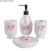 Girl Wind Ceramics White Bow Bathroom Five-piece Suit Toiletries Bathroom Kit Accessories Mouthwash Cup Lotion Bottle Soap Dish