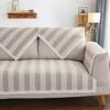 Striped Cotton and Linen Sofa Cushion for All Seasons, Non-slip Thickened Linen, Simple Modern Solid Wood Fabric Sofa Towel Cover