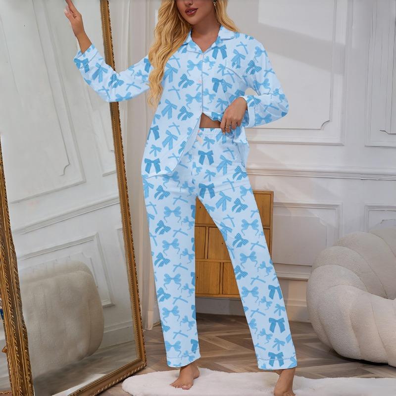 Women's Long-Sleeve Cardigan with Turn-Down Collar Top and Long Pants—Pajama and Loungewear Set for Women