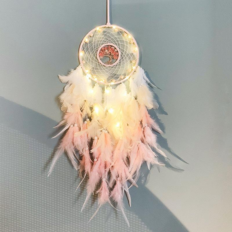 Life Tree Wind Chime Stone Hanging Ornament Fresh Girl Heart Forest Feather Pendant Bedroom Windowsill Creative Decoration