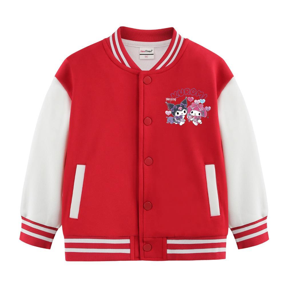 Kuromi Children's Baseball Jacket - Autumn/Winter Fashion, Girls' Plus Velvet Top, Medium & Large Sizes.