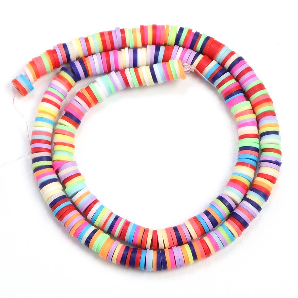1 Strang 6mm Mehrfarbige Polymer Clay Perlen Flach Rund Handgemacht Lose Abstandene Perlen Für Schmuckherstellung DIY Armband Ohrringe Basteln