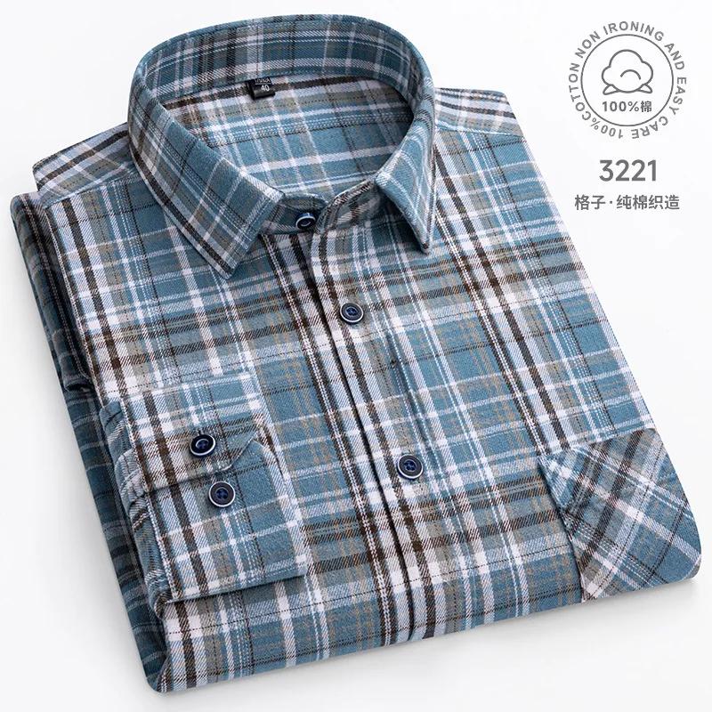 Camisas de Franela a Cuadros Para Hombre Manga Larga 100% Algodón Moda Casual Suave Ajuste Estándar Hombre Blusa Ropa Bolsillo Talla Grande 7XL 8XL