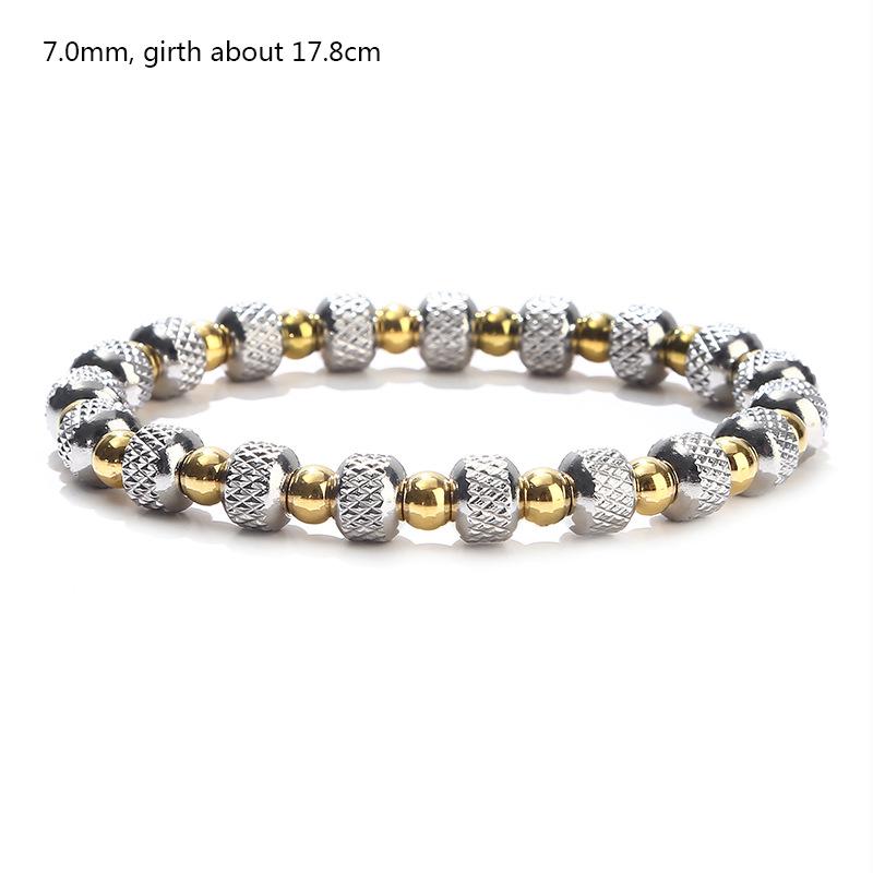 Couple Stainless Steel Stretch Bracelet Mixed Color Grid Beads Waterproof Durable Non-Fade Wristband