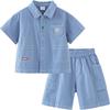 Minibala Boys' Cotton-Linen Denim Short-Sleeve & Shorts Set