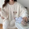 Pajamas for Women In Autumn and Winter Flannel Plus Velvet Long Sleeve Princess Style Loose Jacquard Coral Velvet Warm Home Clothing Set