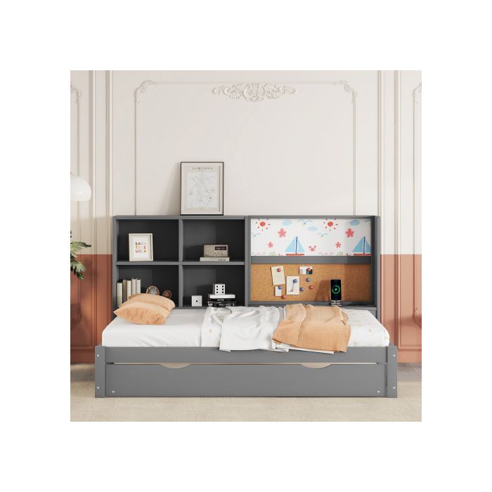 Canapé-lit - MUVOE - 90x200cm - Extensible - Prise USB - Tableau Blanc À Peindre