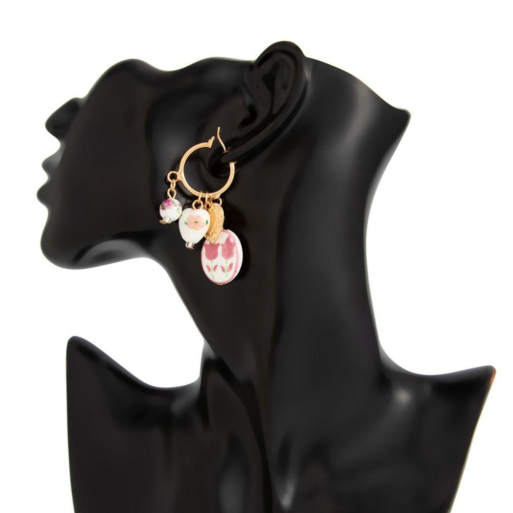 Zinc Zinc Alloy Blue and White Porcelain Earrings Jewelry Accessories Hoop Earrings Ceramic Ear Buckle  Party