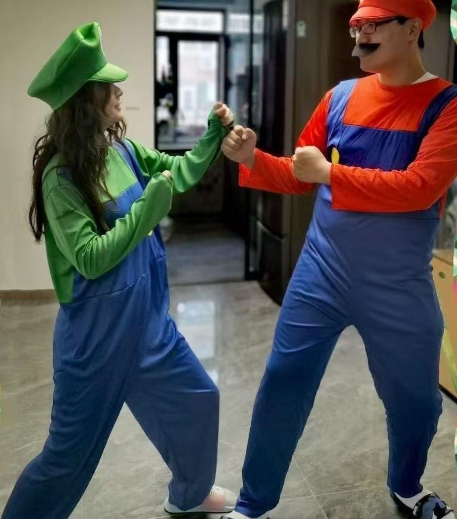Halloweenský Cosplay Kostým pro Dospělé Super Luigi Bros Kombinéza s Kloboukem Herní Postava Overal na Vánoční Večírek Pódium Pe