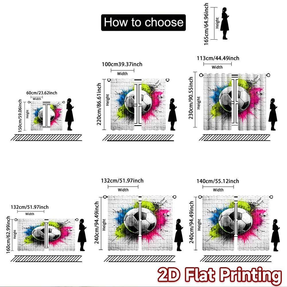 2D flat printing 2pcs Curtain Party Curtain Soccer Ball Splash Digital Printed Polyester Drapes Family Party Decoration Use for