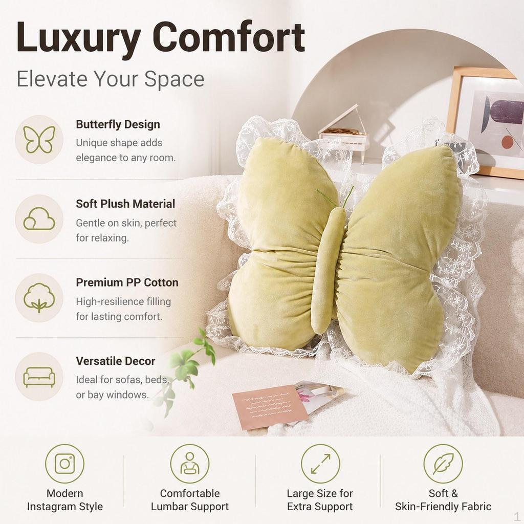 16" Butterfly Shaped Back Cushion Throw Pillows for Bedroom Office Decor