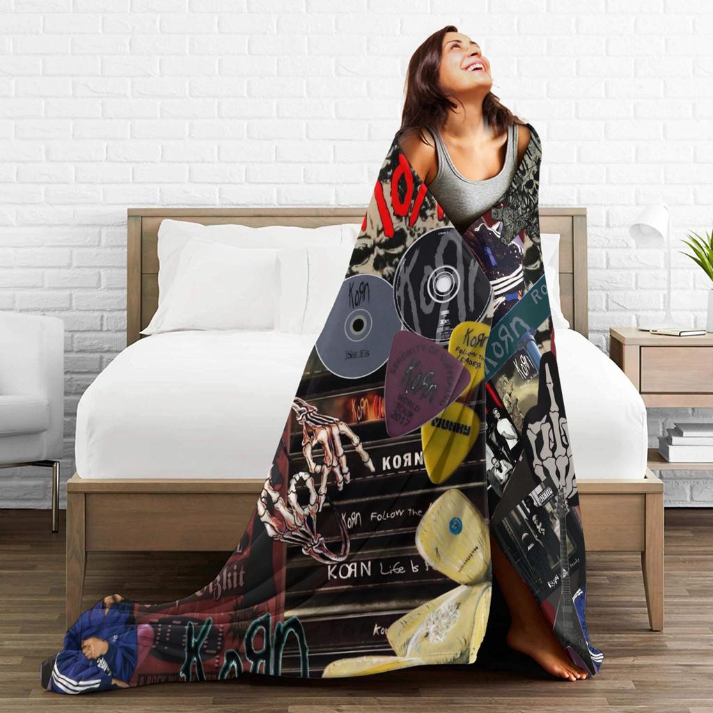 Korns Rock Band Music Flannel Throw Blanket Heavy Metal for Bedding Throws Knitted Blanket Outdoor Warm Multifunction