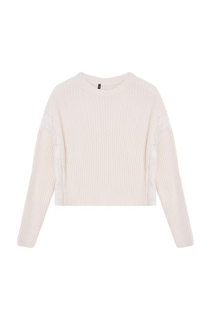 Women's Fashionable Stylish Sweater Ecru Soft Textured Crew Neck Knitwear Sweater
