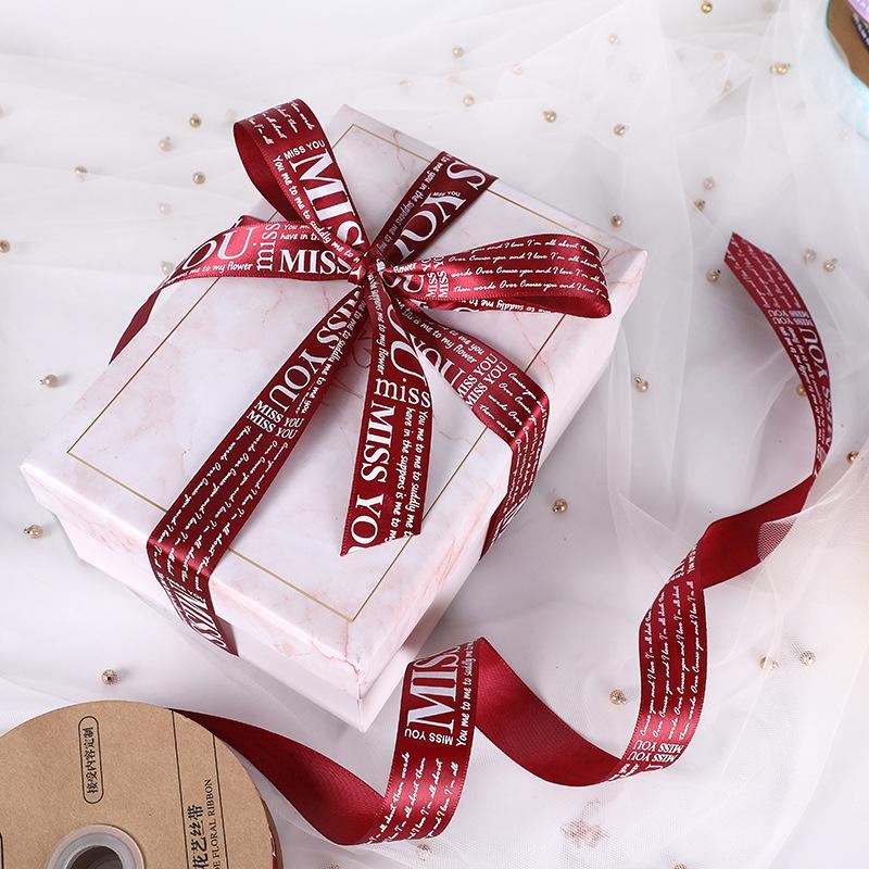 XINRAN Custom Floral Gift Box and Cake Packaging Decoration Ribbon 2.5 cm Printed Letter 100% Polyester Satin High Tenacity